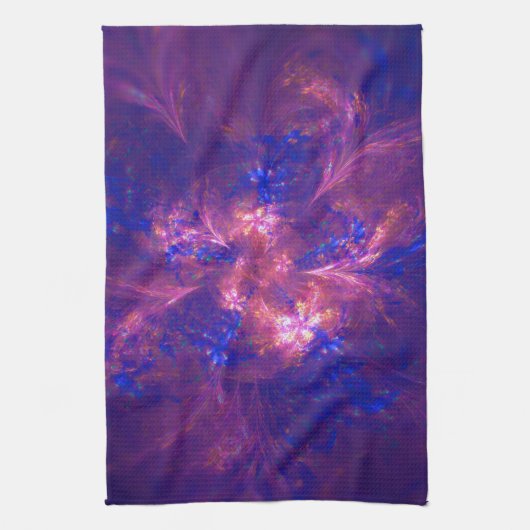 抽象芸術花淡紫と青模様のミックス キッチンタオル (縦)