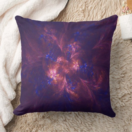 抽象芸術花淡紫と青模様のミックス クッション (ブランケット)