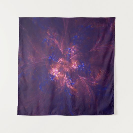抽象芸術花淡紫と青模様のミックス タペストリー (正面)