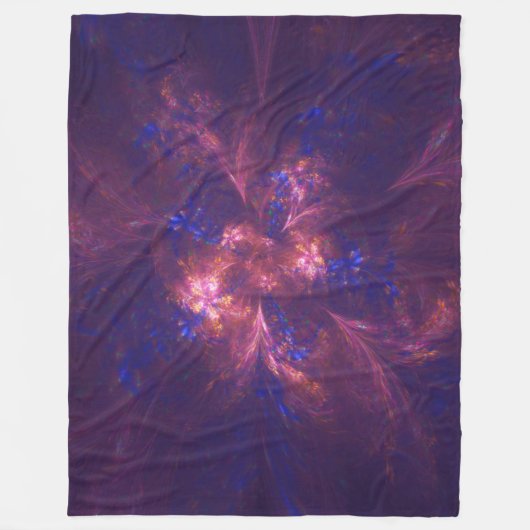 抽象芸術花淡紫と青模様のミックス フリースブランケット (正面)