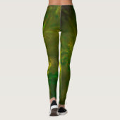 抽象芸術花淡黄色と緑のパターン レギンス (裏面)