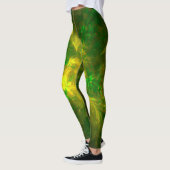 抽象芸術花淡黄色と緑のパターン レギンス (左)