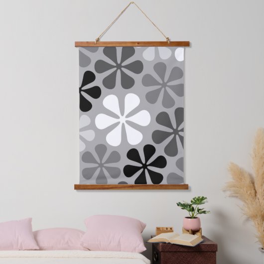 抽象芸術花白黒グレー 吊り下げ型タペストリー (寝室)