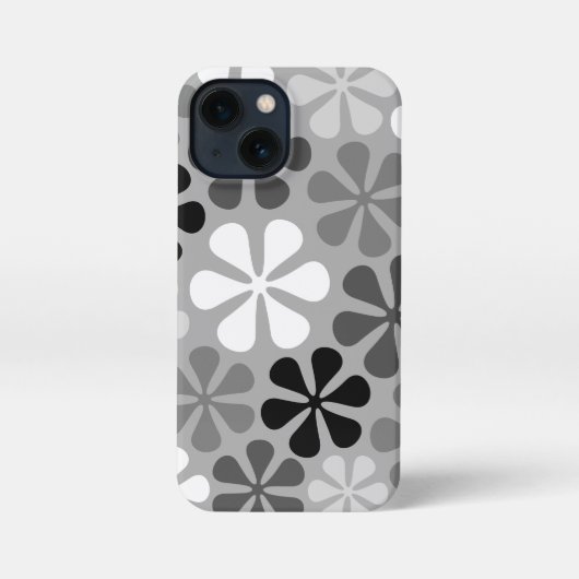 抽象芸術花白黒グレー iPhoneケース (裏面)