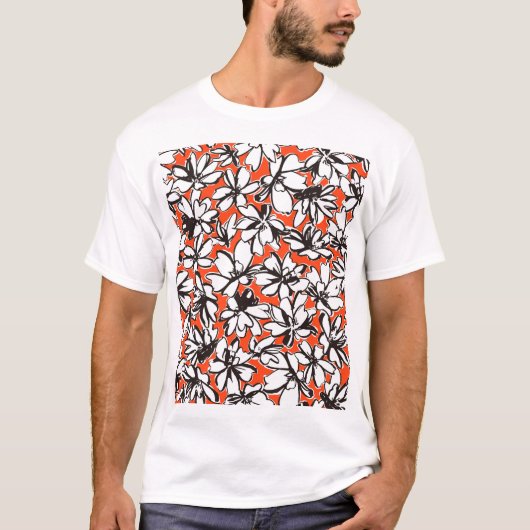 抽象芸術花継目無模様材 Tシャツ (正面)
