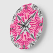 抽象芸術花花びら明るい赤紫色ピンクとグレー ラージ壁時計 (傾斜)