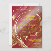 抽象芸術芸術品を気取った金ゴールドフラワーマゼンタ2023色 招待状 (正面)