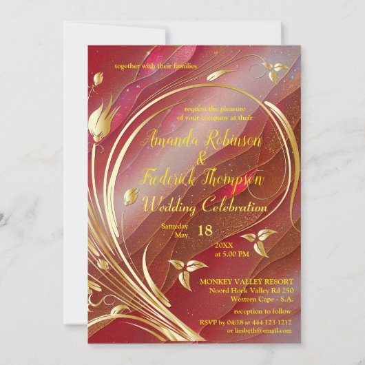 抽象芸術芸術品を気取った金ゴールドフラワーマゼンタ2023色 招待状 (正面)