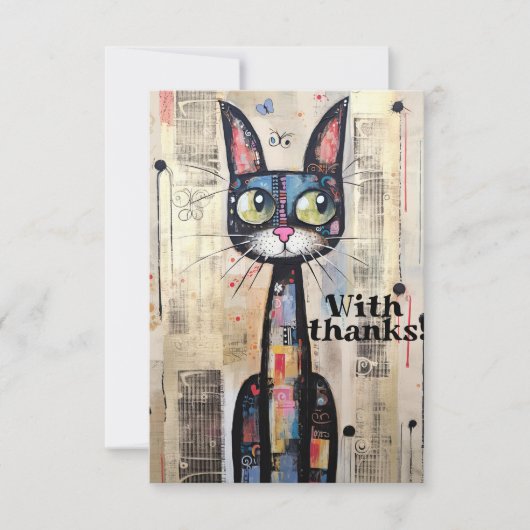 抽象芸術芸術的の大きな目の猫 サンキューカード (正面)