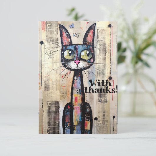 抽象芸術芸術的の大きな目の猫 サンキューカード (スタンド正面)