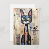 抽象芸術芸術的の大きな目の猫 サンキューカード (正面/裏面)