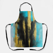 抽象芸術芸術的アートのターコイズ、金ゴールド、ブラック エプロン (正面)