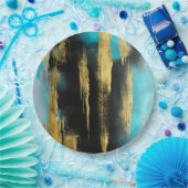 抽象芸術芸術的アートのターコイズ、金ゴールド、ブラック ペーパープレート (パーティー)