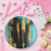 抽象芸術芸術的アートのターコイズ、金ゴールド、ブラック ペーパープレート (パーティー)