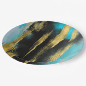 抽象芸術芸術的アートのターコイズ、金ゴールド、ブラック ペーパープレート (アングル)