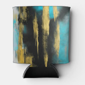 抽象芸術芸術的アートのターコイズ、金ゴールド、ブラック 缶クーラー (正面)