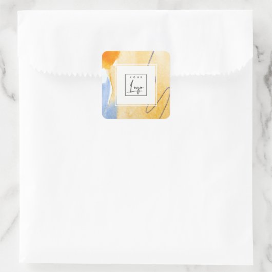 抽象芸術芸術的イエローブルーウォーターカラーアートロゴ スクエアシール (バッグ)