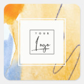 抽象芸術芸術的イエローブルーウォーターカラーアートロゴ スクエアシール (正面)