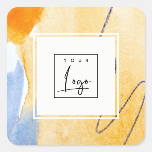 抽象芸術芸術的イエローブルーウォーターカラーアートロゴ スクエアシール (正面)