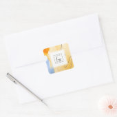 抽象芸術芸術的イエローブルーウォーターカラーアートロゴ スクエアシール (封筒)