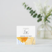 抽象芸術芸術的イエローブルーウォーターカラーアートロゴ スクエア名刺 (スタンド正面)