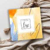 抽象芸術芸術的イエローブルーウォーターカラーアートロゴ スクエア名刺