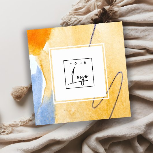 抽象芸術芸術的イエローブルーウォーターカラーアートロゴ スクエア名刺