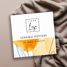 抽象芸術芸術的イエローブルーウォーターカラーアートロゴ スクエア名刺