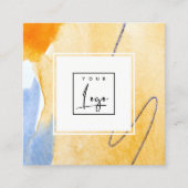抽象芸術芸術的イエローブルーウォーターカラーアートロゴ スクエア名刺 (正面)