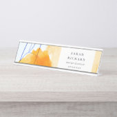 抽象芸術芸術的イエローブルーウォーターカラーアート デスクネームプレート (正面)