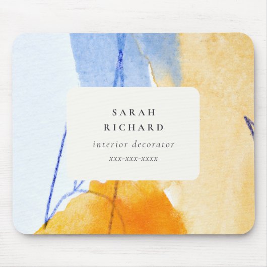 抽象芸術芸術的イエローブルーウォーターカラーアート マウスパッド (正面)
