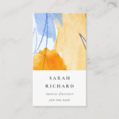 抽象芸術芸術的イエローブルーウォーターカラーアート 名刺 (正面)