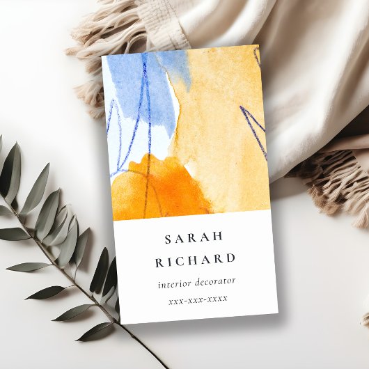抽象芸術芸術的イエローブルーウォーターカラーアート 名刺