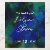 抽象芸術芸術的ダークブルー結婚グリーンボトル ワインラベル (シングルラベル)