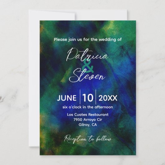 抽象芸術芸術的ダークブルー結婚グリーン 招待状 (正面)