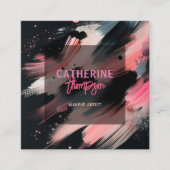 抽象芸術芸術的ピンク黒絵を描ブラシ スクエア名刺 (正面)