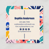 抽象芸術芸術的フローラ-トレンディーカラフルスクエア スクエア名刺 (裏面)