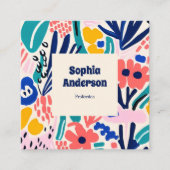 抽象芸術芸術的フローラ-トレンディーカラフルスクエア スクエア名刺 (正面)