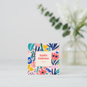 抽象芸術芸術的フローラ-トレンディーカラフルスクエア スクエア名刺 (スタンド正面)