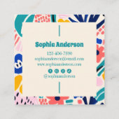 抽象芸術芸術的フローラ-トレンディーカラフルスクエア スクエア名刺 (裏面)