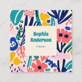抽象芸術芸術的フローラ-トレンディーカラフルスクエア スクエア名刺 (正面)