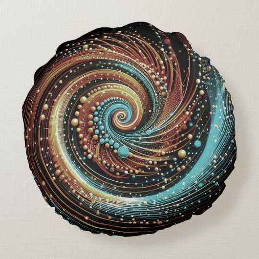 抽象芸術芸術的ブルーと銅円枕 ラウンドクッション (裏面)