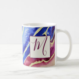 抽象芸術芸術的ブルーピンクモノグラム コーヒーマグカップ