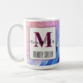 抽象芸術芸術的ブルーピンク美しいサロンモノグラム コーヒーマグカップ (左)
