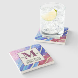 抽象芸術芸術的ブルーピンク美しいサロンモノグラム ストーンコースター