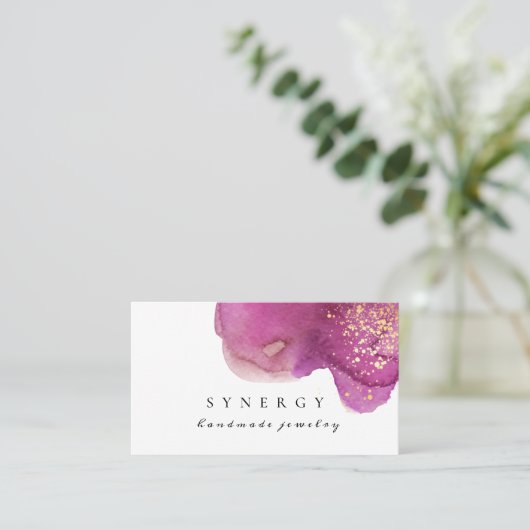 抽象芸術芸術的紫色の水彩形状金ゴールドアート 名刺 (スタンド正面)