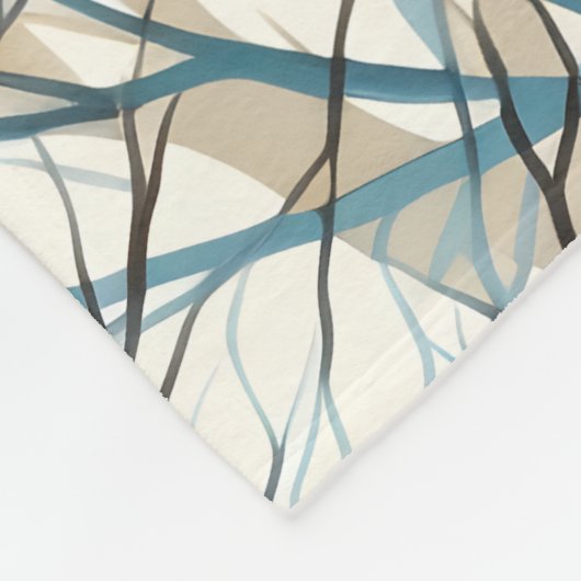 抽象芸術茶色のティール（緑がかった色）の木の枝 フリースブランケット (角)