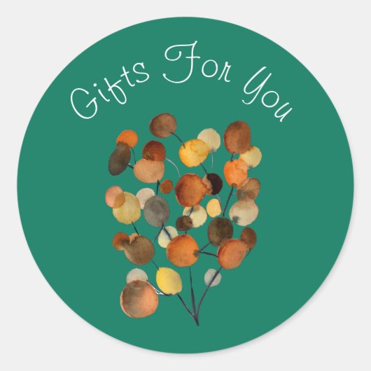 抽象芸術茶色のティール(緑がかった色)ギフト事業ブランディング ラウンドシール (正面)