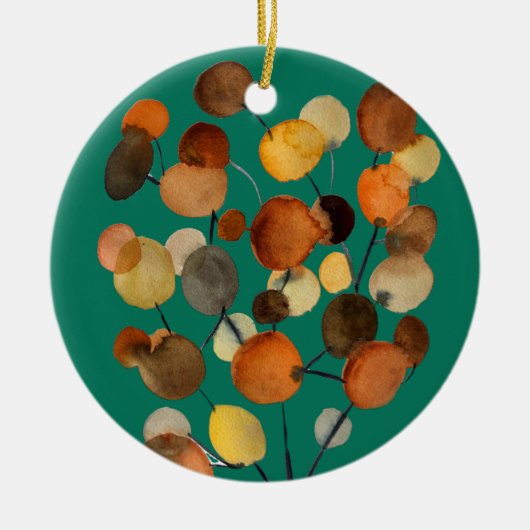 抽象芸術茶色の秋のアースツリーアート セラミックオーナメント (正面)