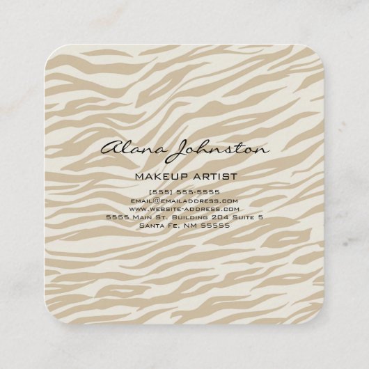 抽象芸術茶色ゼブラ印刷メイクアップアーティスト スクエア名刺 (裏面)